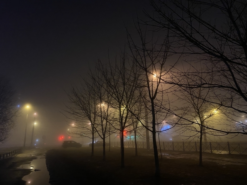 Ночной Петербург окутал густой туман