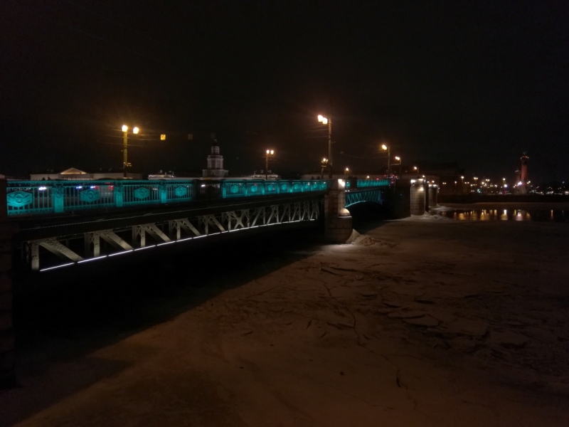 Петербуржцы в День св. Патрика фотографируют украшенный к празднику мост