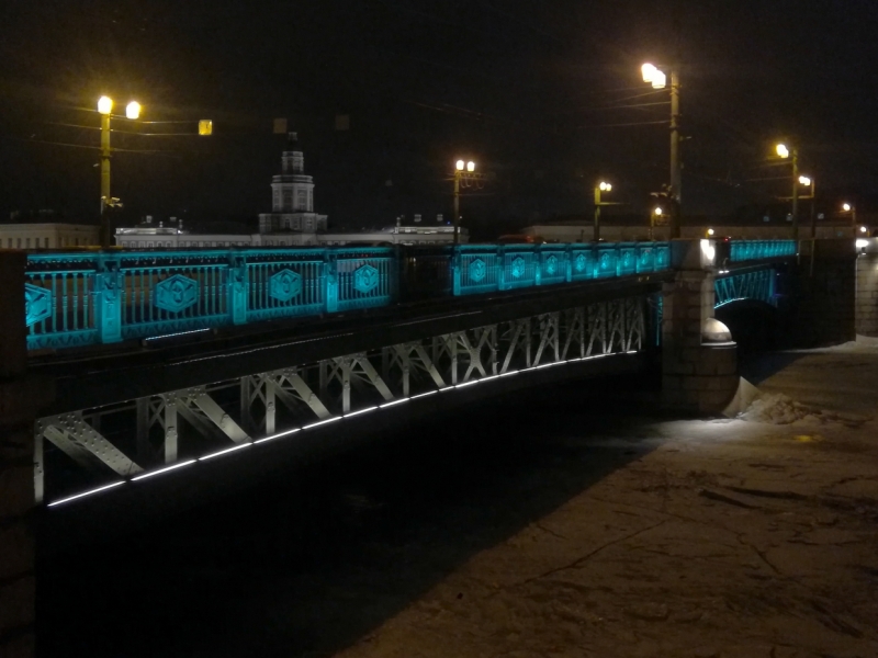 Петербуржцы в День св. Патрика фотографируют украшенный к празднику мост