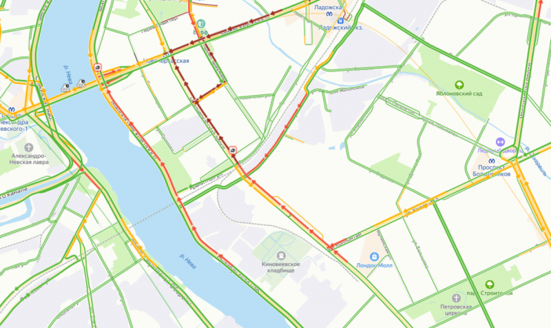 Топ-5 пробок на дорогах Петербурга утром 10 сентября по версии «Яндекса»