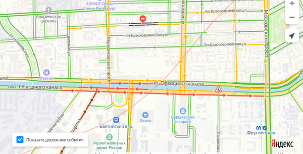 Топ-5 пробок на дорогах Петербурга утром 23 марта по версии «Яндекса»