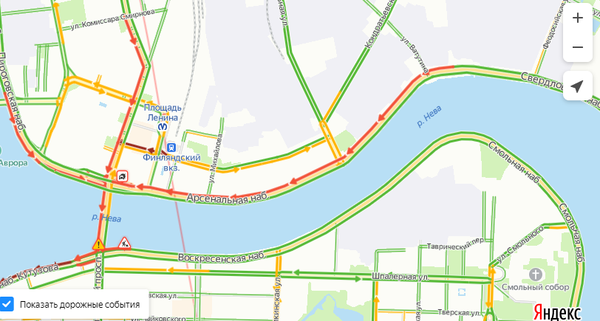 Топ-5 пробок на дорогах Петербурга утром 23 марта по версии «Яндекса»