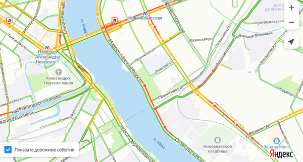 Топ-5 пробок на дорогах Петербурга утром 23 марта по версии «Яндекса»