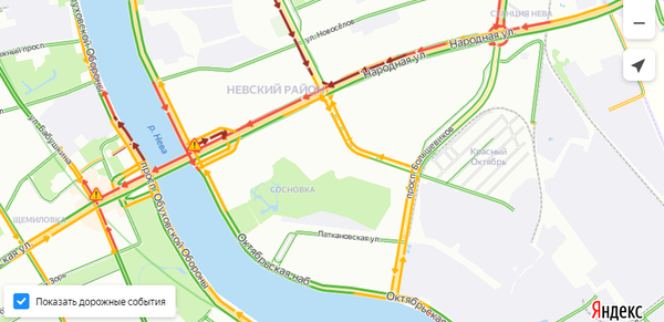 Топ-5 пробок на дорогах Петербурга утром 23 марта по версии «Яндекса»
