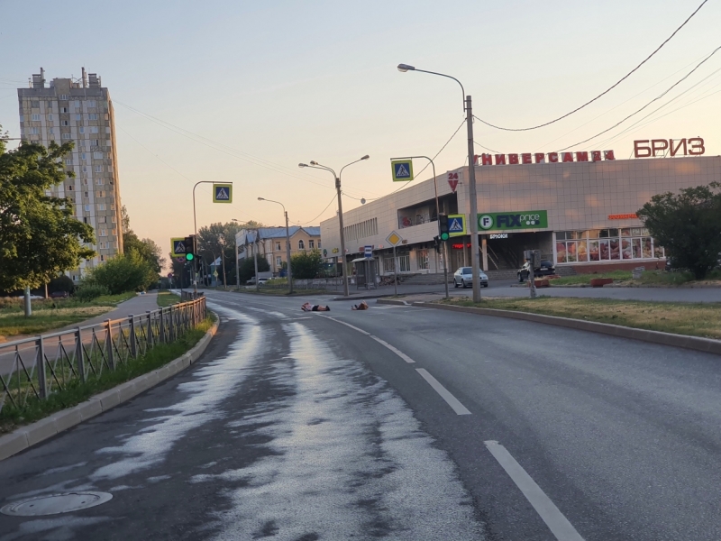 Загорающая посреди дороги пара озадачила петербуржцев